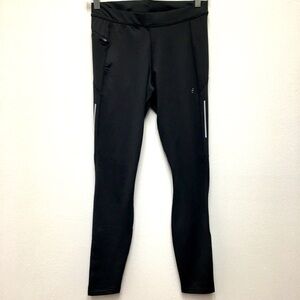 H&M Sport Running Leggings Medium Black Reflective Zippers Active Gym Workout